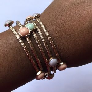 Gold Pastel Stone Bangle Stack Bracelets